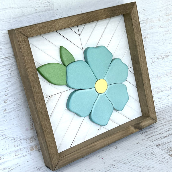 Blue Floral Mosaic Wood Sign