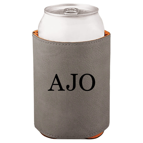 Personalized Leatherette Can Cooler - Custom Engraved Insulated Drink Holder