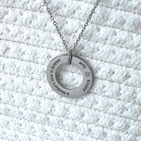 Personalized Open Circle Necklace - Custom Engraved Stainless Steel Jewelry
