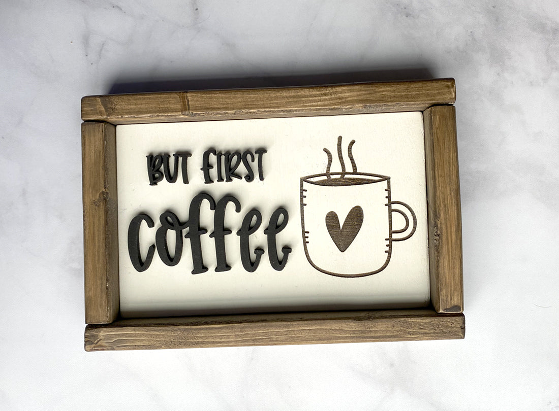 but first coffee wood sign on gray backgroun