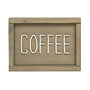beige wood sign that says Coffee in white lettering