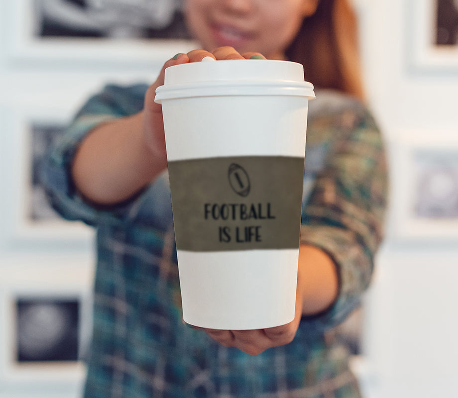 Football is Life Coffee Cup Sleeve - Laser Engraved Faux Leather