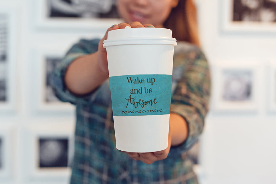 Wake Up & Be Awesome Cork Coffee Cup Sleeve - Eco-Friendly