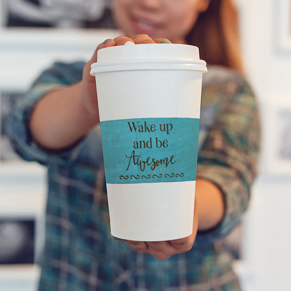 Wake Up & Be Awesome Cork Coffee Cup Sleeve - Reusable Eco-Friendly Cup Holder