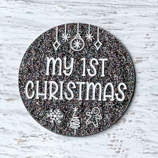 Baby's First Christmas Photo Prop - Premium Silver Glitter Acrylic Circle