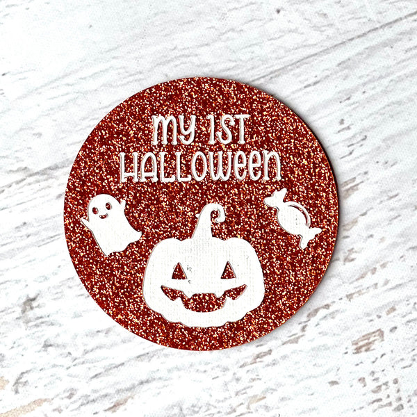 Baby's First Halloween Photo Prop - Premium Orange Glitter Acrylic Circle
