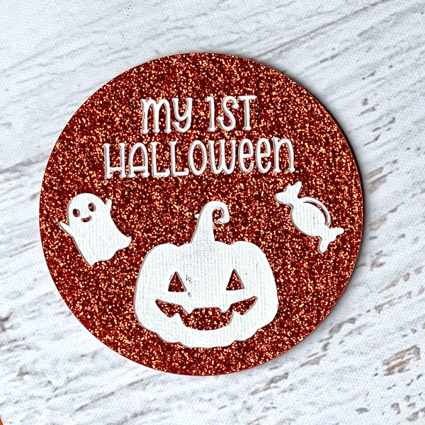 Baby's First Halloween Photo Prop - Premium Orange Glitter Acrylic Circle