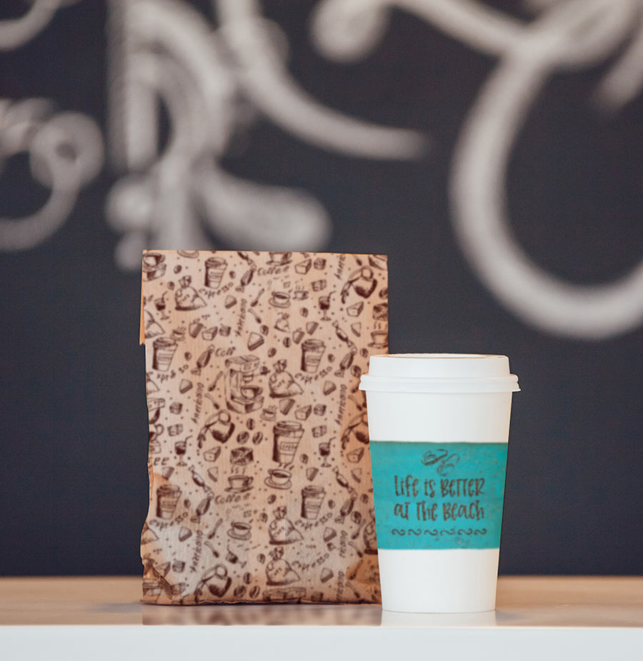 Beach Vibes Coffee Cup Sleeve - Laser Engraved Cork Fabric Insulator
