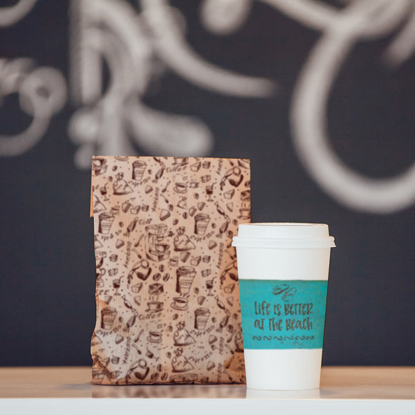 Beach Vibes Coffee Cup Sleeve - Laser Engraved Cork Fabric Insulator