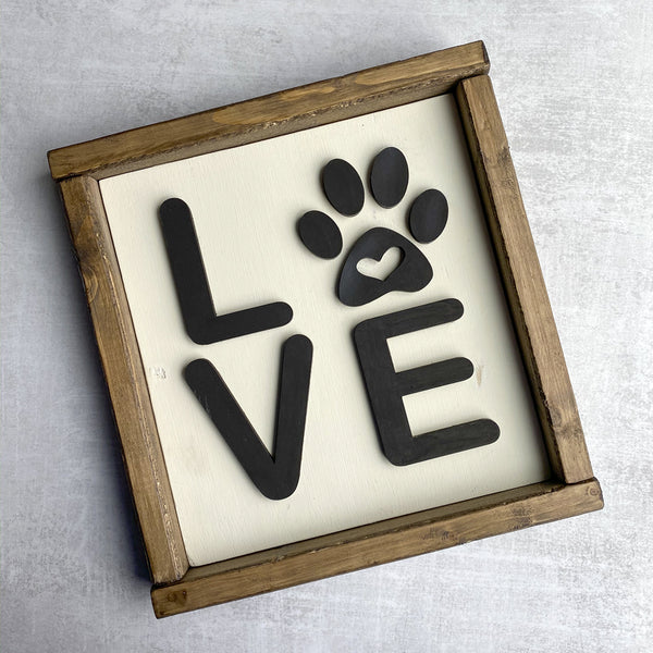 Handcrafted LOVE Pawprint Wood Sign - Pet Memorial Wall Decor