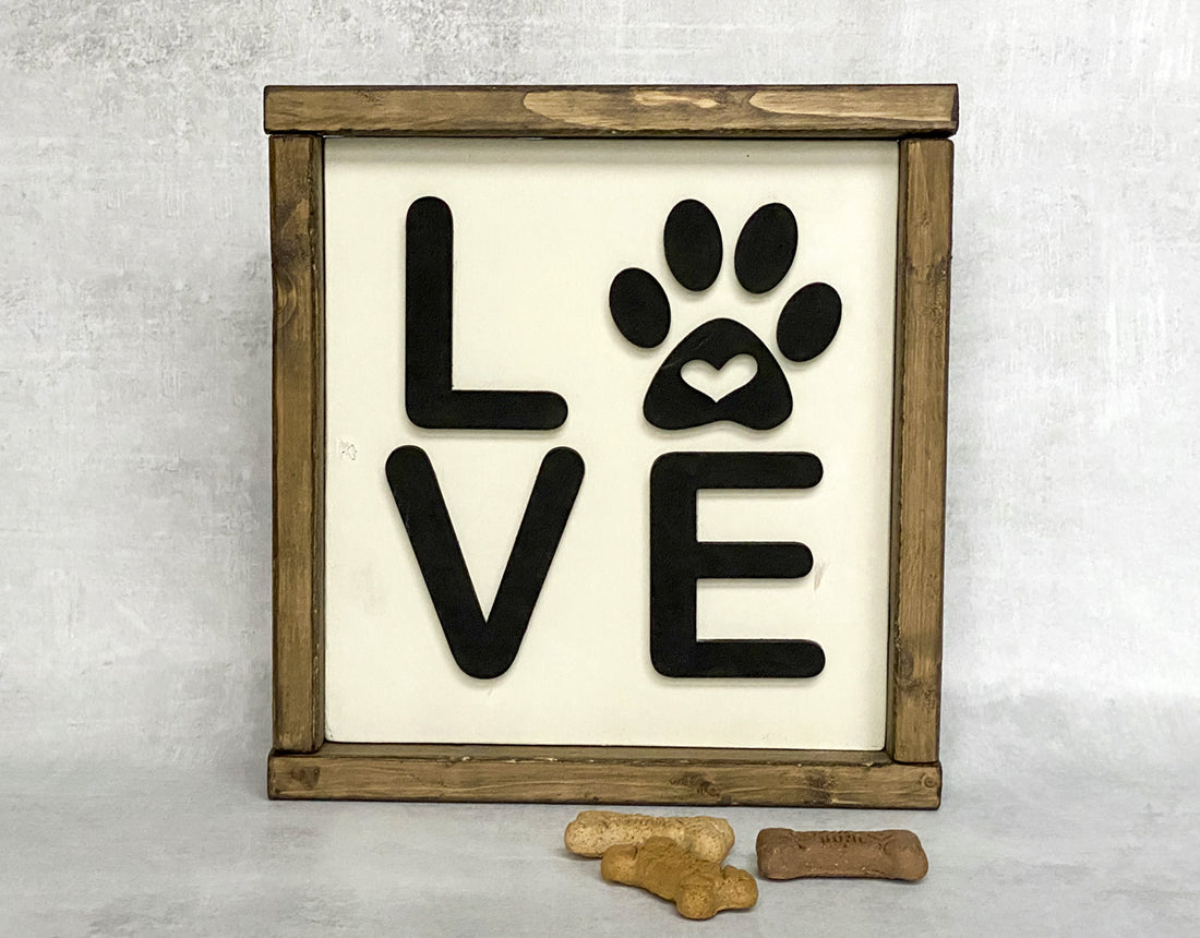 Handcrafted LOVE Pawprint Wood Sign - Pet Memorial Wall Decor