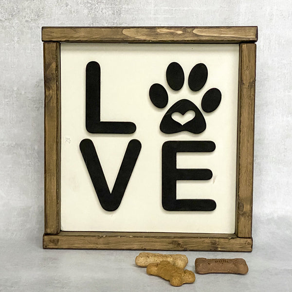 Handcrafted LOVE Pawprint Wood Sign - Pet Memorial Wall Decor