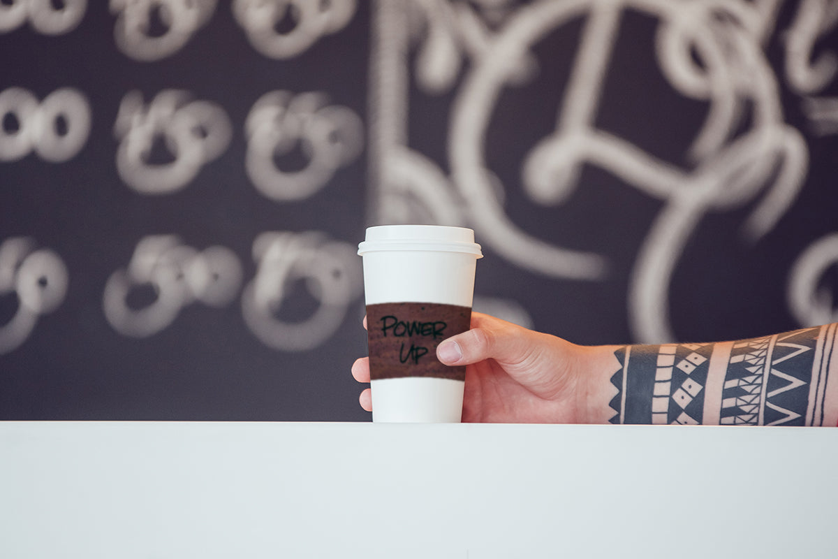 Power Up Coffee Cup Sleeve - Premium Cork Fabric Reusable Cup Holder
