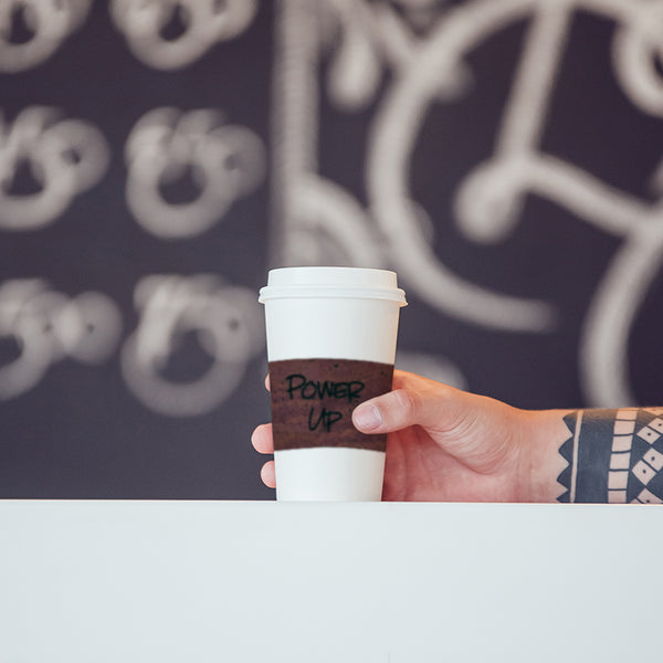 Power Up Coffee Cup Sleeve - Premium Cork Fabric Reusable Cup Holder