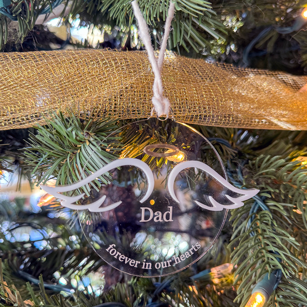 Personalized Angel Memorial Ornament - Engraved Clear Acrylic Christmas Remembrance Keepsake