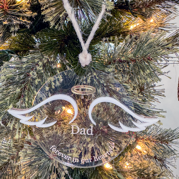 Personalized Angel Memorial Ornament - Engraved Clear Acrylic Christmas Remembrance Keepsake