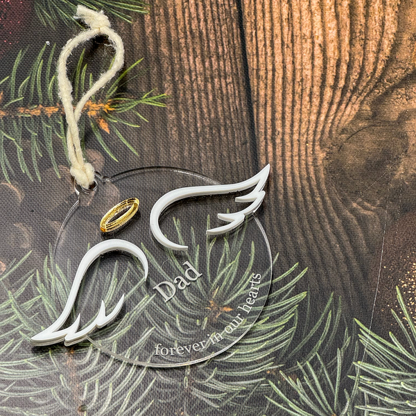 Personalized Angel Memorial Ornament - Engraved Clear Acrylic Christmas Remembrance Keepsake