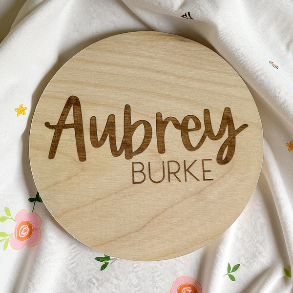 Custom Engraved Baby Birth Announcement Keepsake Set - Personalized Wood Circles
