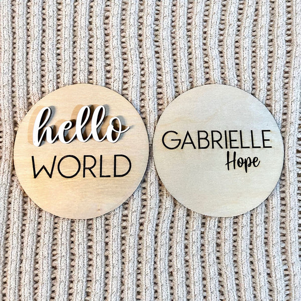 Custom Engraved Baby Birth Announcement Keepsake Set - Personalized Wood Circles