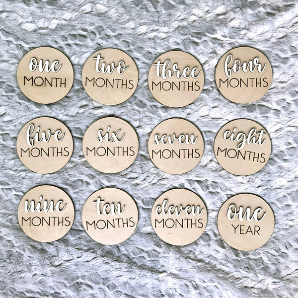 Baby Monthly Milestone Photo Props - 12 Premium Birch Wood Circles Set