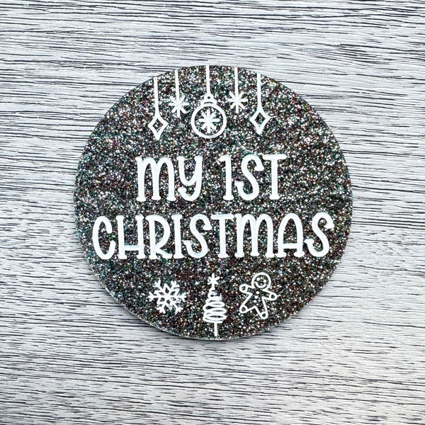 Baby's First Christmas Photo Prop - Premium Silver Glitter Acrylic Circle