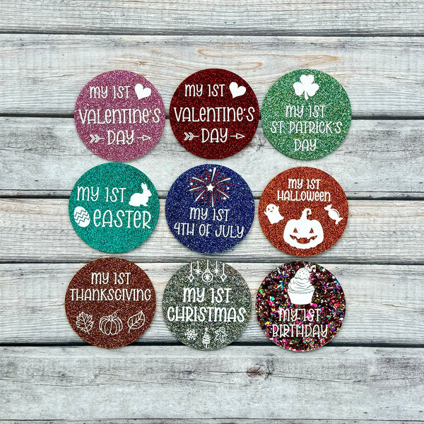 Baby's First Holiday Photo Props Set - 8 Premium Glitter Acrylic Circles