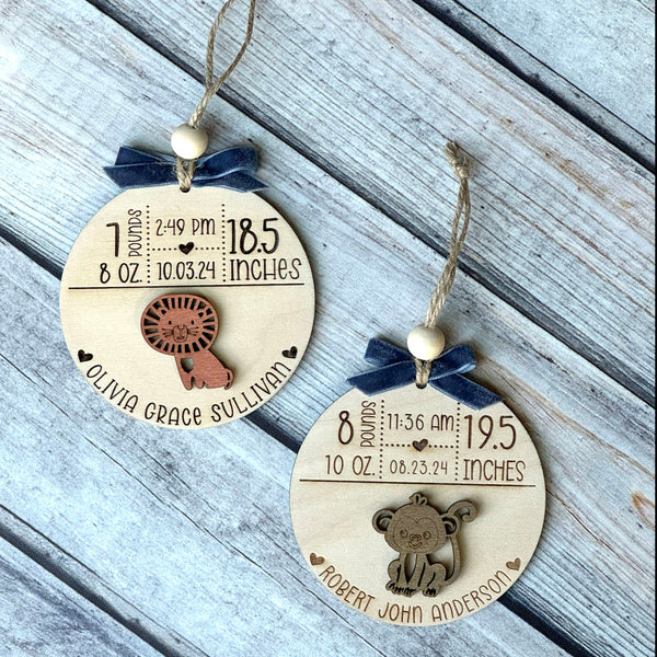 Personalized Baby Birth Announcement Ornament - Custom Engraved Keepsake