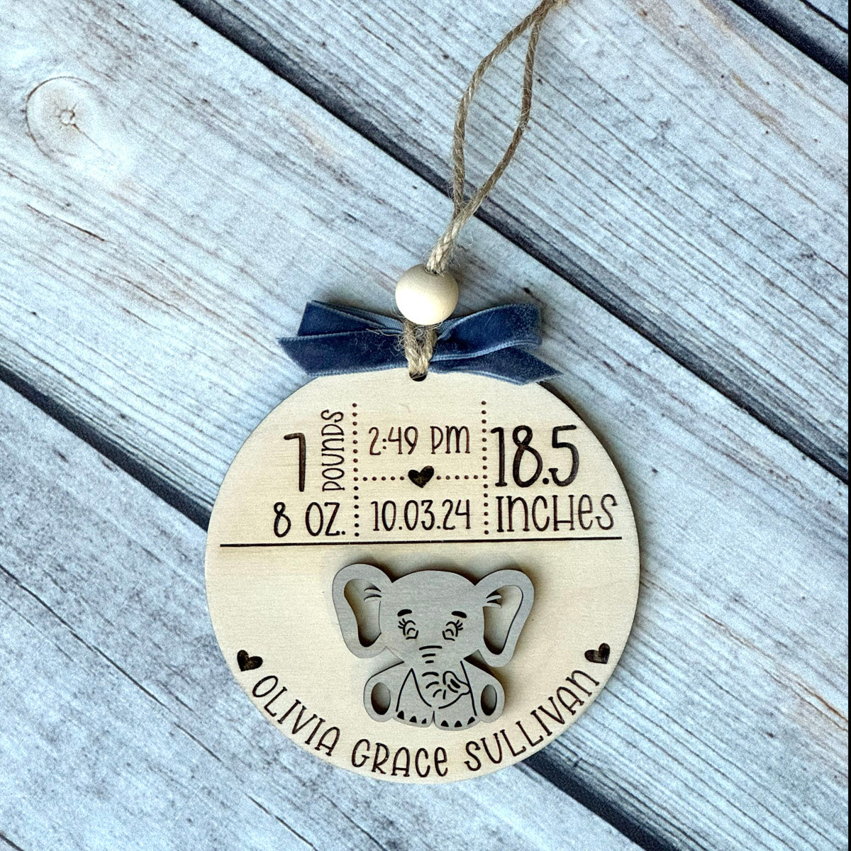 Personalized Baby Birth Announcement Ornament - Custom Engraved Keepsake