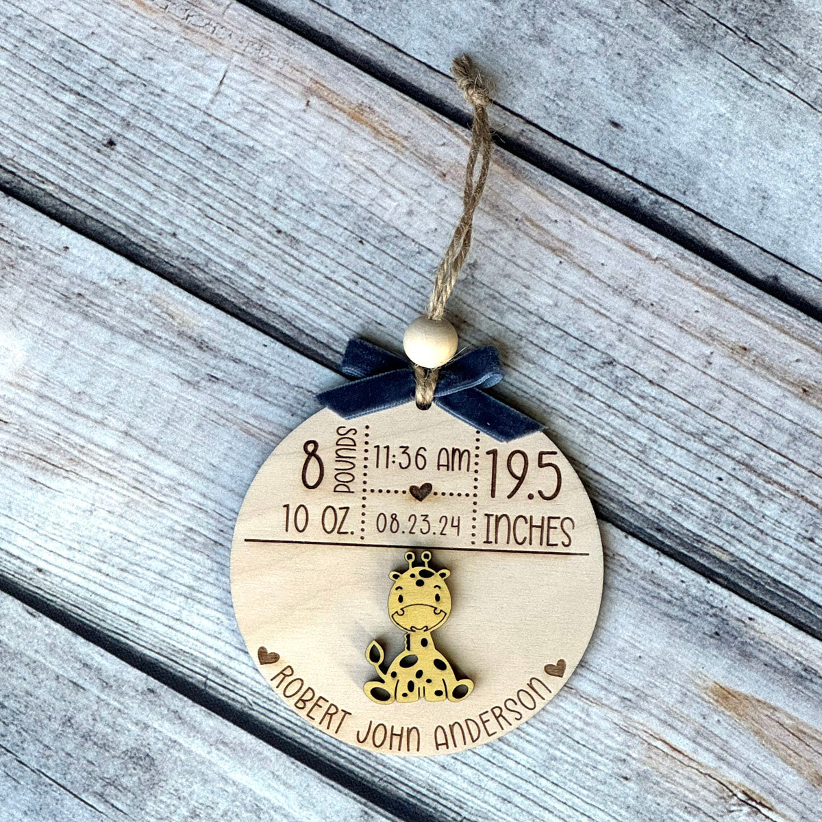 Personalized Baby Birth Announcement Ornament - Custom Engraved Keepsake