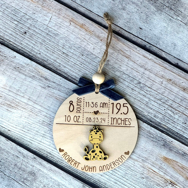 Personalized Baby Birth Announcement Ornament - Custom Engraved Keepsake