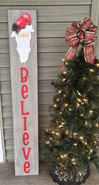 BELIEVE Santa Leaner Sign - Handcrafted Gray Wood Holiday Decor