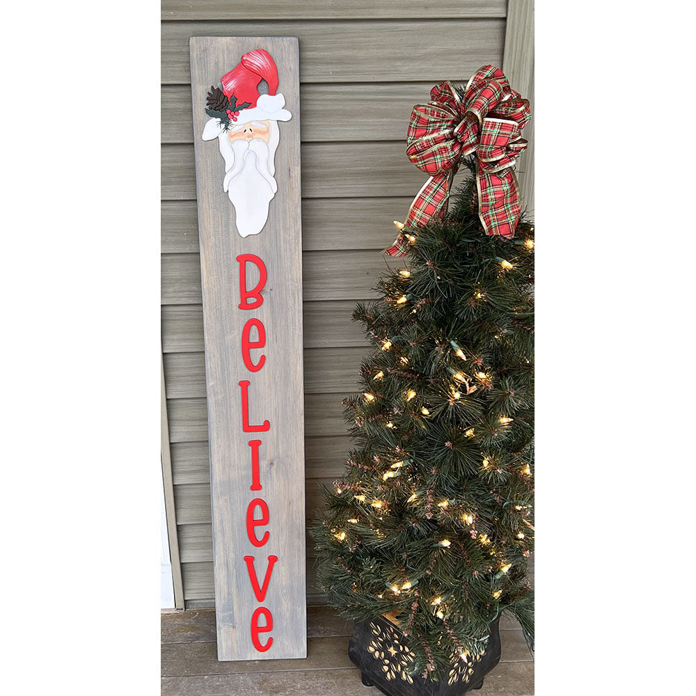BELIEVE Santa Leaner Sign - Handcrafted Gray Wood Holiday Decor