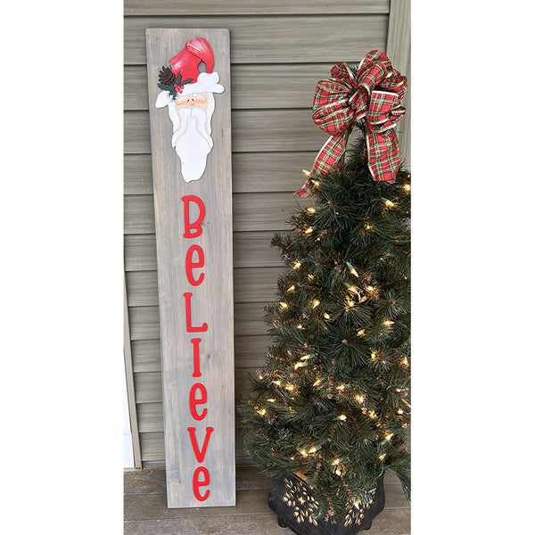 BELIEVE Santa Leaner Sign - Handcrafted Gray Wood Holiday Decor