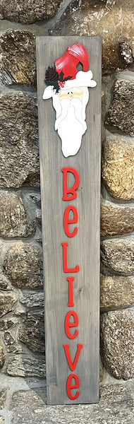 BELIEVE Santa Leaner Sign - Handcrafted Gray Wood Holiday Decor