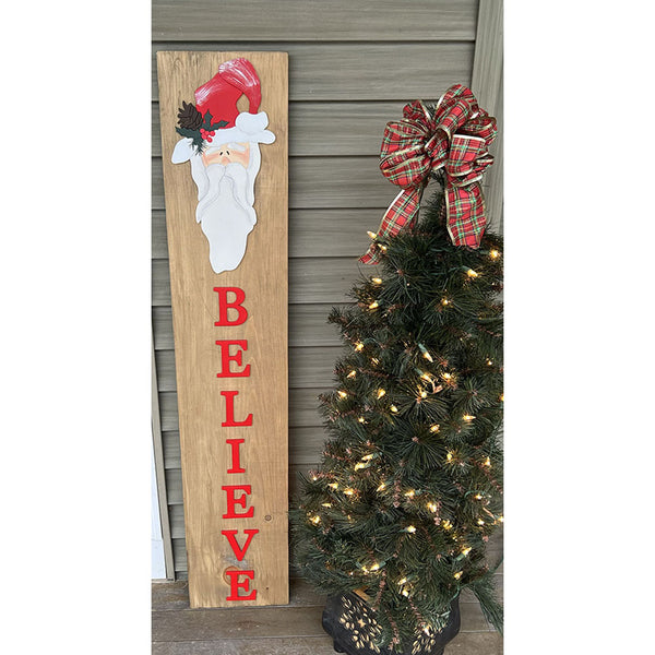 BELIEVE Santa Leaner Sign - Handcrafted Wood Holiday Decor 48" Oxford Brown