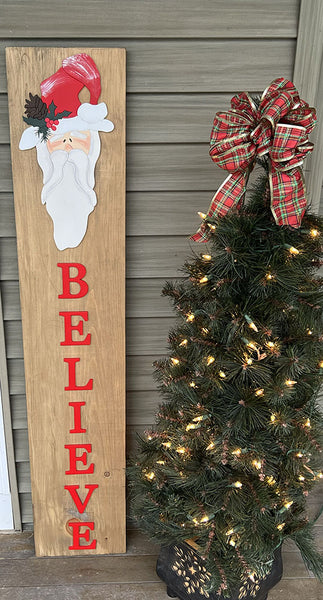 BELIEVE Santa Leaner Sign - Handcrafted Wood Holiday Decor 48" Oxford Brown