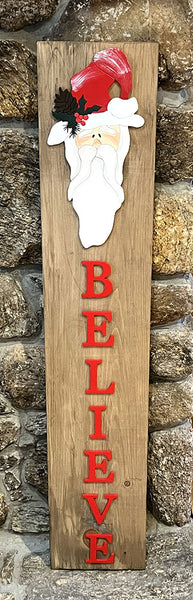 BELIEVE Santa Leaner Sign - Handcrafted Wood Holiday Decor 48" Oxford Brown