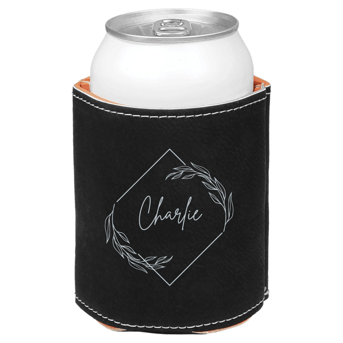 Personalized Leatherette Can Cooler - Custom Engraved Insulated Drink Holder
