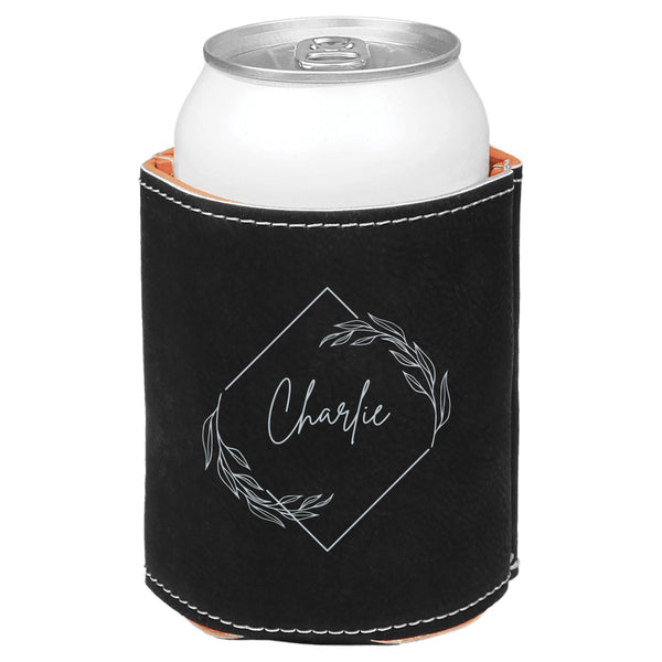 Personalized Leatherette Can Cooler - Custom Engraved Insulated Drink Holder