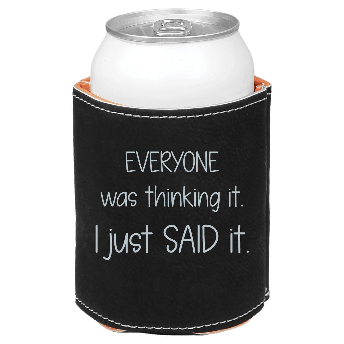 Personalized Leatherette Can Cooler – Custom Engraved with Your Saying or Quote