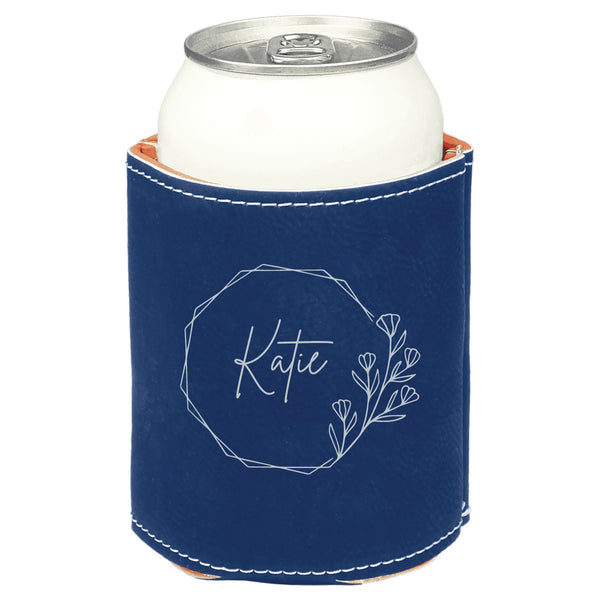 Personalized Leatherette Can Cooler - Custom Engraved Insulated Drink Holder