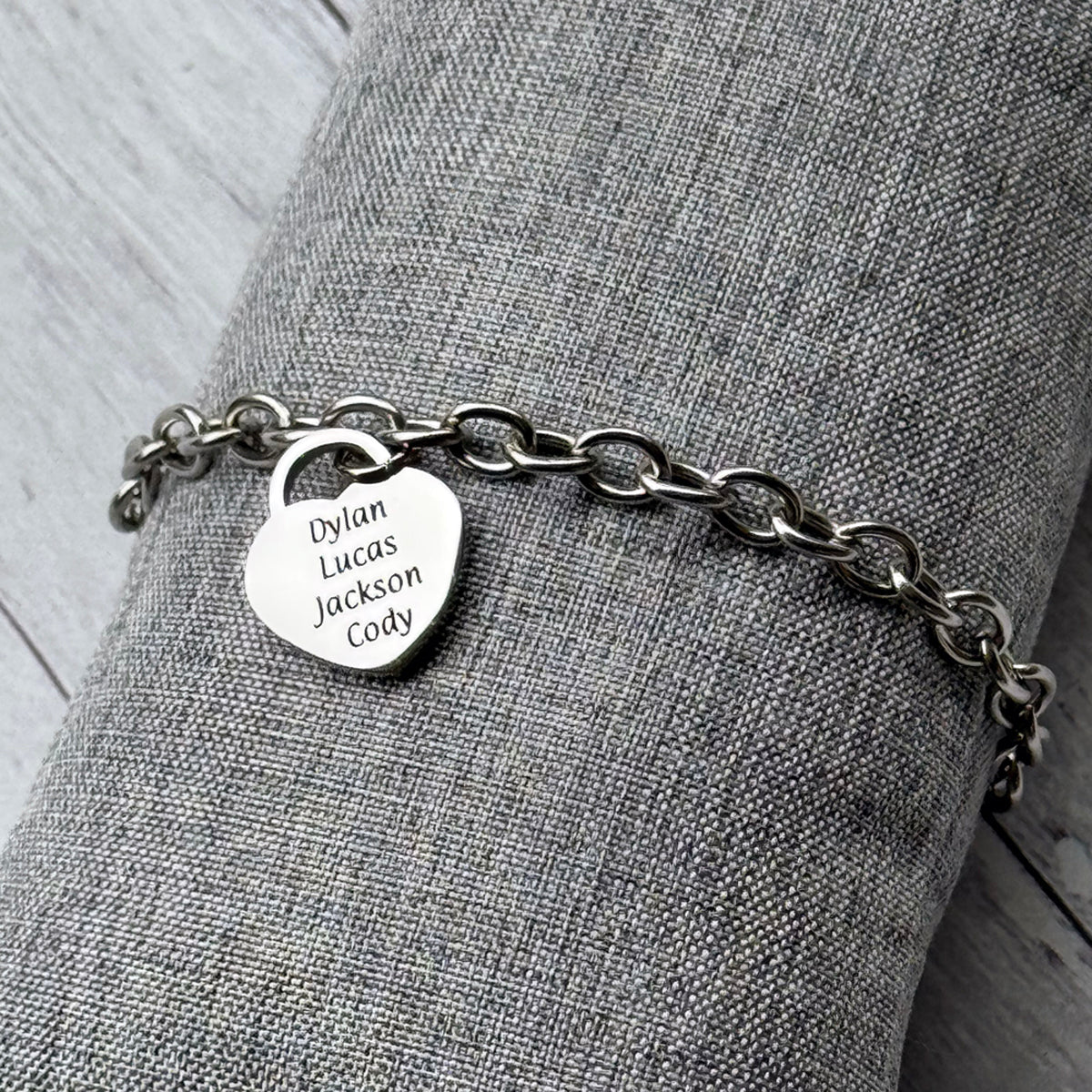 Personalized Heart Bracelet - Custom Engraved Stainless Steel Jewelry