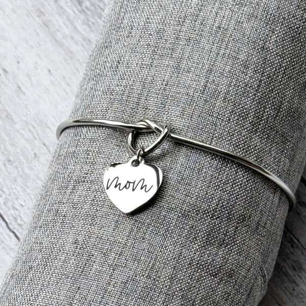 Personalized Heart Bangle Bracelet - Custom Engraved Stainless Steel Jewelry