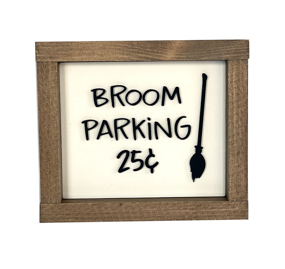 Witches Broom Parking Wood Sign - Handcrafted Halloween Decor