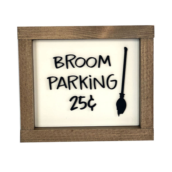 Witches Broom Parking Wood Sign - Handcrafted Halloween Decor