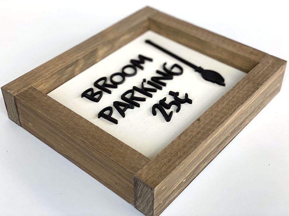 Witches Broom Parking Wood Sign - Handcrafted Halloween Decor