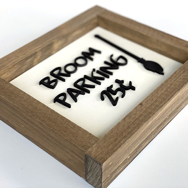 Witches Broom Parking Wood Sign - Handcrafted Halloween Decor