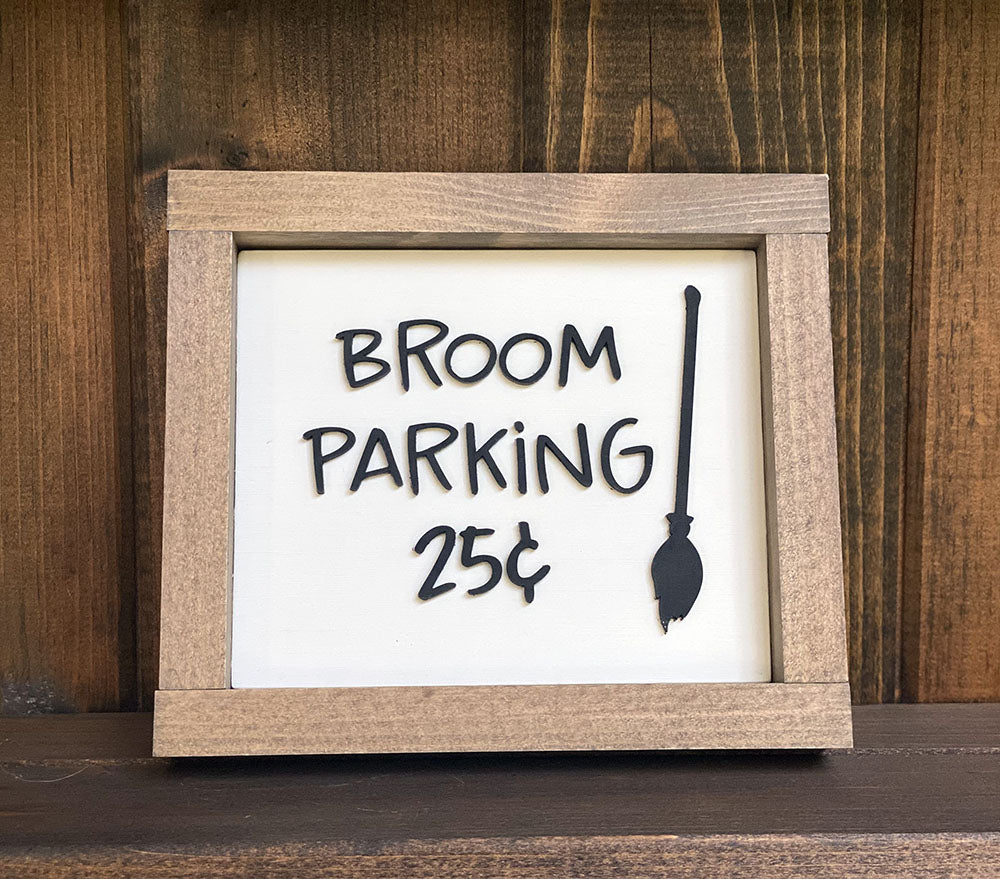 Witches Broom Parking Wood Sign - Handcrafted Halloween Decor