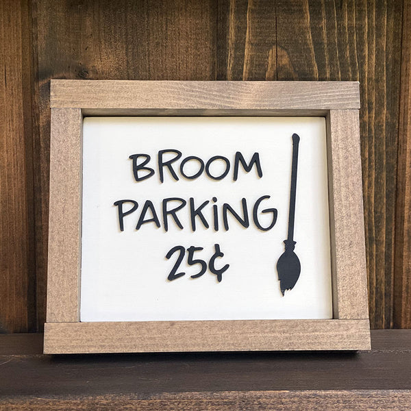 Witches Broom Parking Wood Sign - Handcrafted Halloween Decor