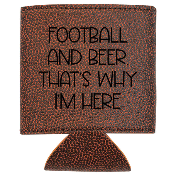 Premium Leatherette Can Cooler - Football & Beer Insulated Drink Holder